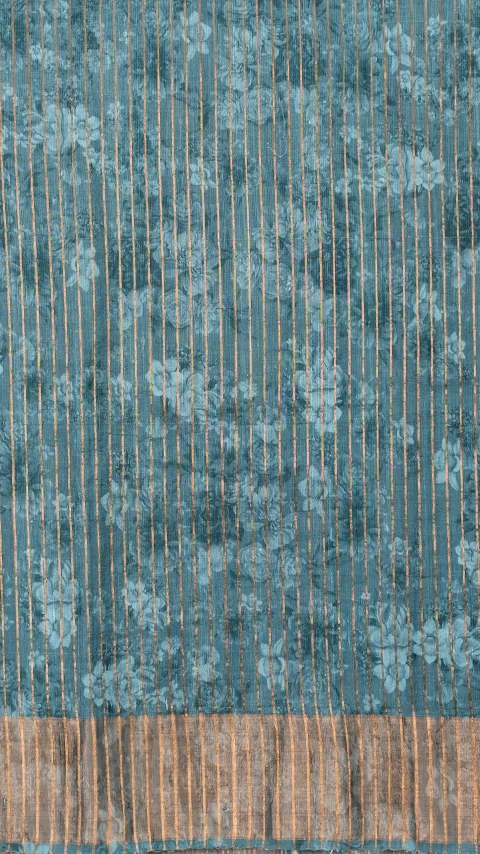 Blue Tussar Silk  with floral multi colour digital print 