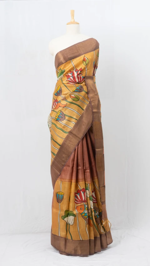 Bold Mustard Shaded  Tusser Silk Saree