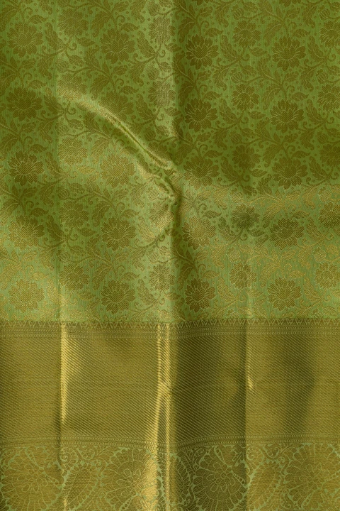 Green Pure Kanchivaram Silk Brocade Saree With Gold Zari