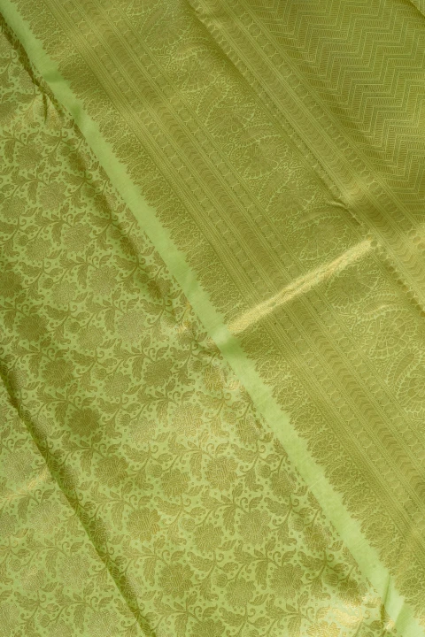 Green Pure Kanchivaram Silk Brocade Saree With Gold Zari