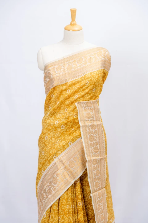 Mustard Yellow Chanderi With Floral Print