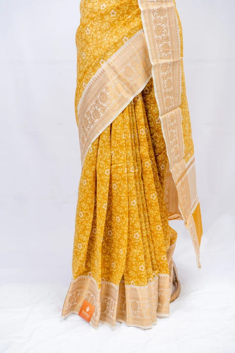 Mustard Yellow Chanderi With Floral Print