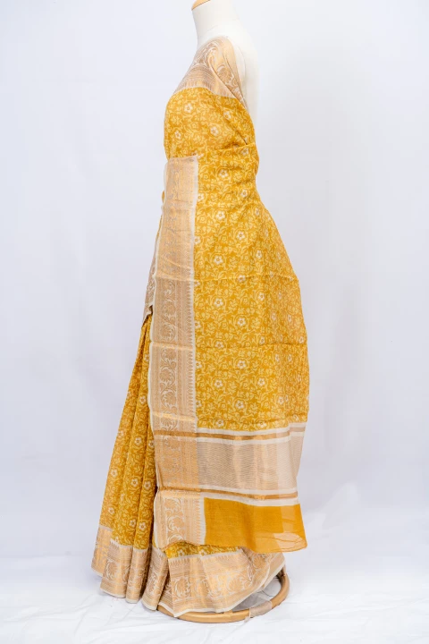 Mustard Yellow Chanderi With Floral Print