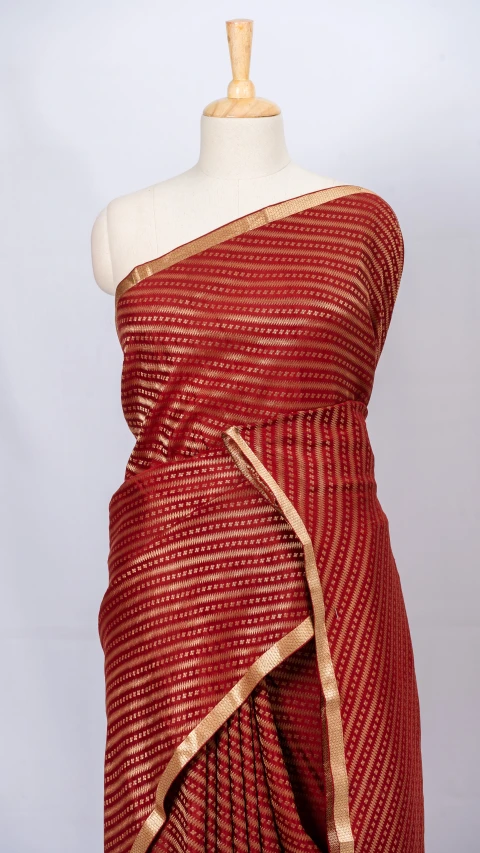 Mysore Crepe Silk Maroon Brocade Stripe Design  Saree