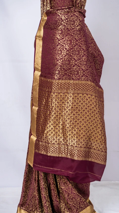 Mysore Crepe Silk Violet Brocade Gold Zari Saree