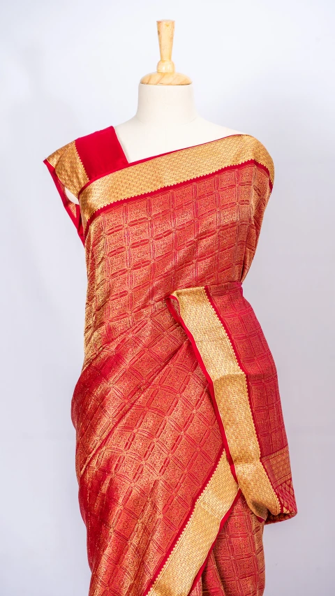 Mysore crepe silk red Brocade gold zari saree