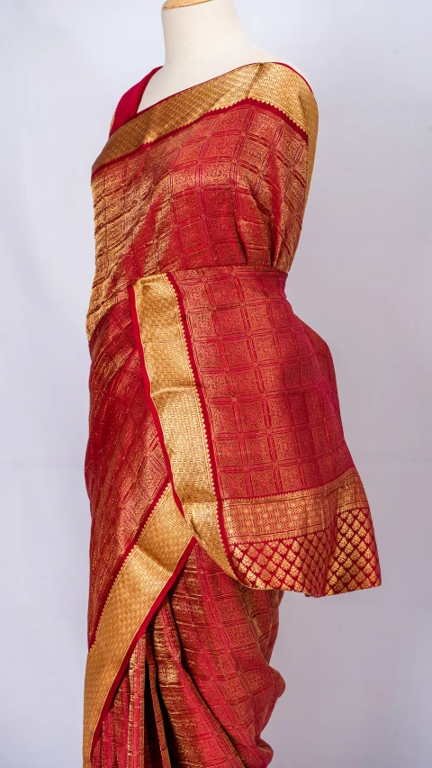 Mysore crepe silk red Brocade gold zari saree