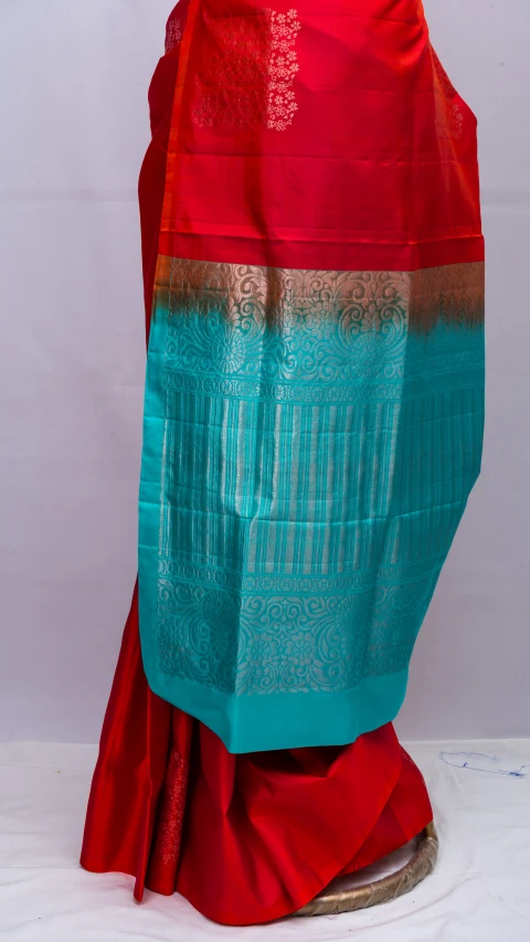Orangey Red Pure Soft Silk With Contrast Pallu And Blouse