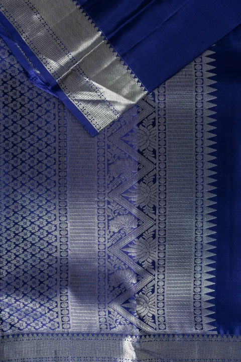 Parrot Green Pure Kanchivaram Silk With Silver Zari Brocade 