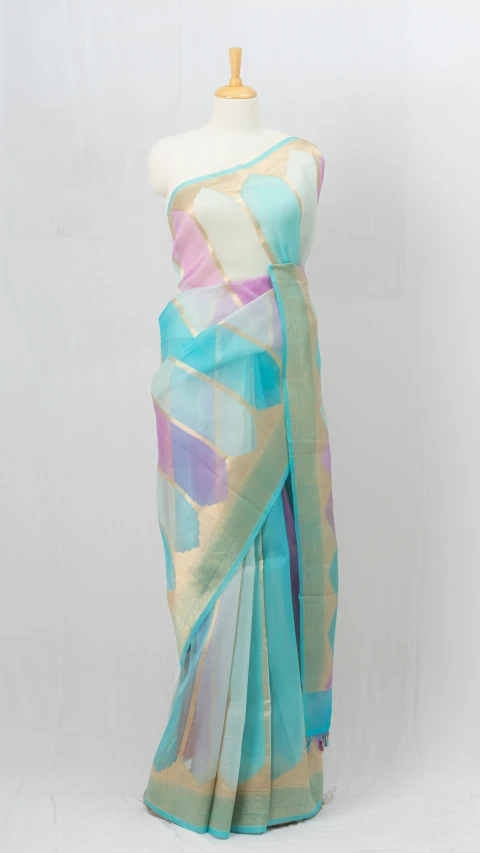 Pastel Multicolour Organsa Silk Saree 