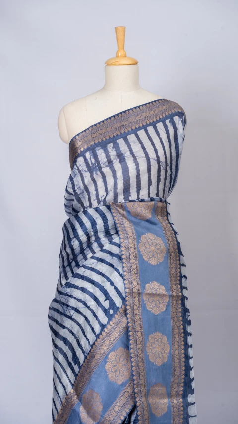 Pure Organza Silk With Digital Print And Antique Zari Border