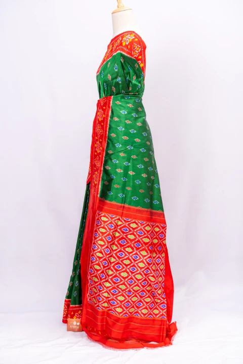 Pure Ikkat Pochampally Print With Contrast Pallu Border And Blouse