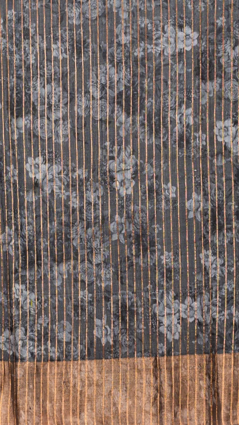 Pure grey Tussar silk with floral multicolor digital print 