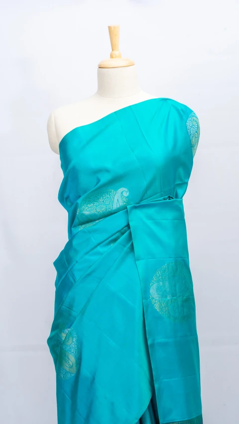 Sky Blue Pure Soft Silk With Zari Butta Contrast Pallu And Blouse