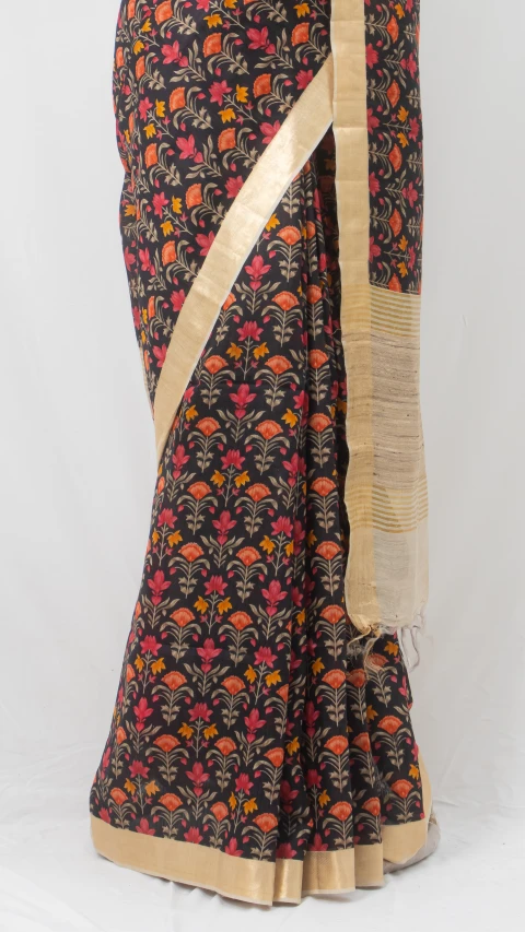  Black And Multi colour Munga Silk Saree With Dot Design Blouse