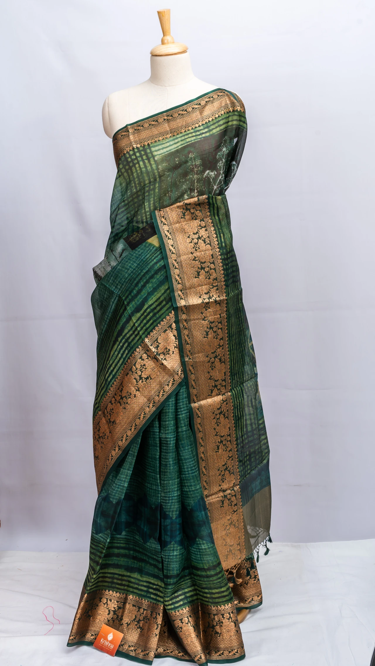 Pure Organza Silk Digital Print And Antique Zari Border