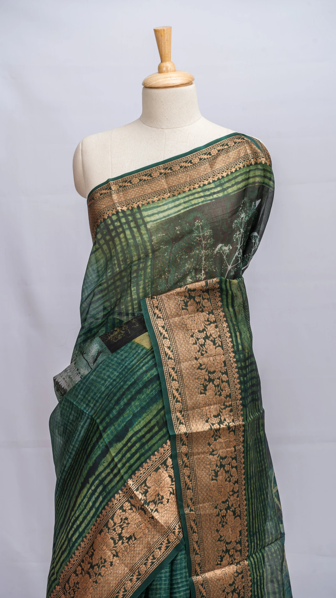 Pure Organza Silk Digital Print And Antique Zari Border