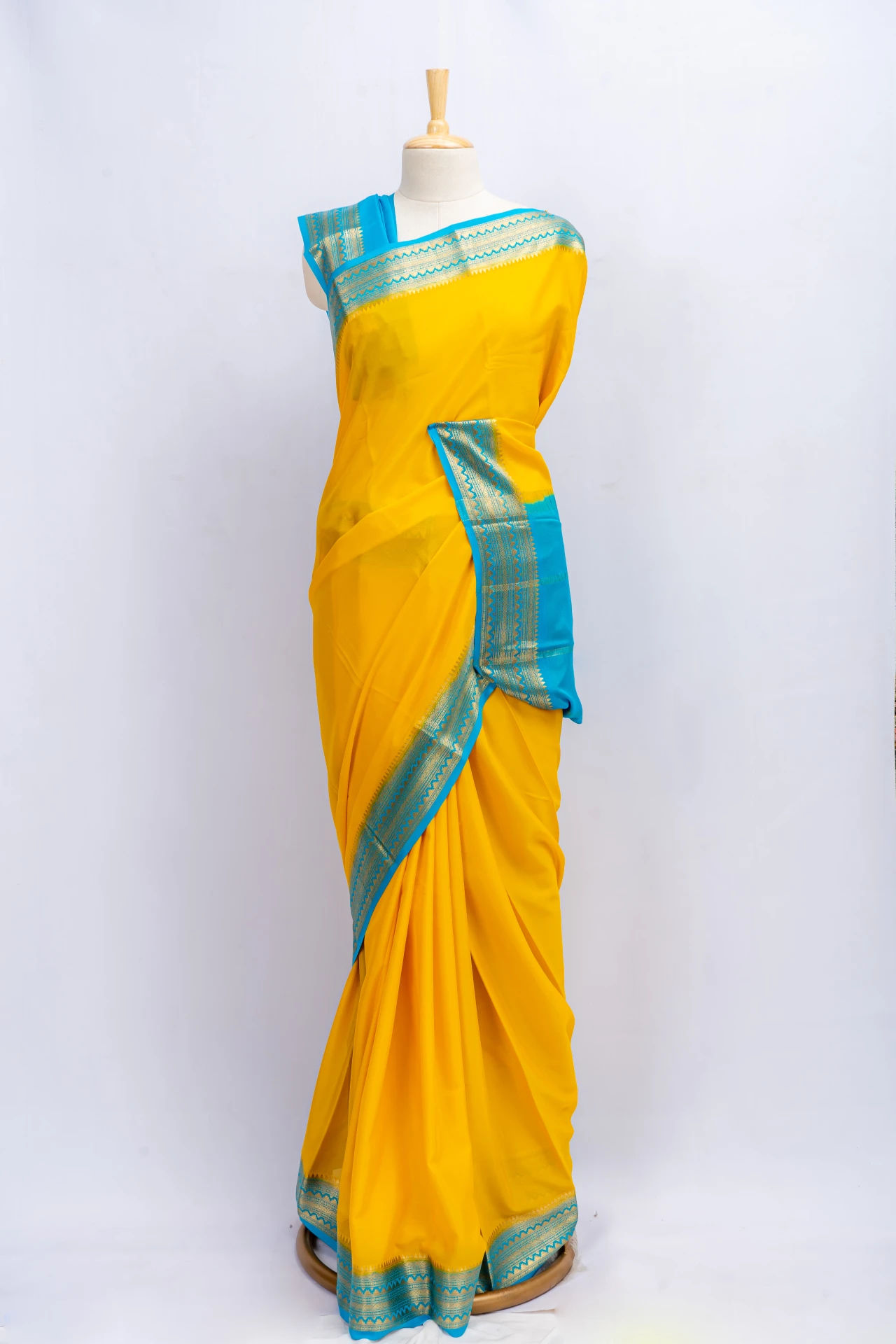 Mango Yellow Pure Mysore Silk With Contrast Border And Blouse