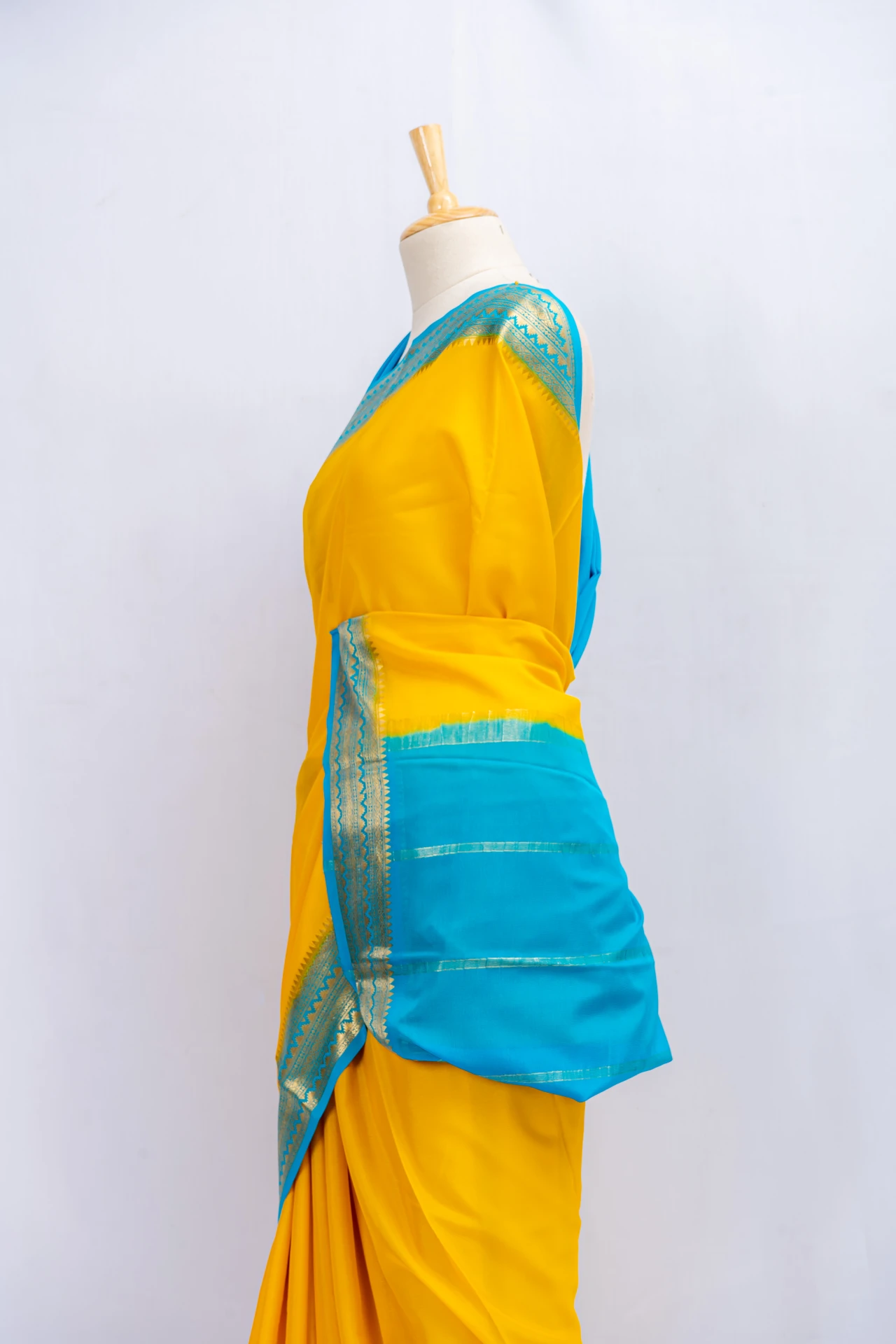 Mango Yellow Pure Mysore Silk With Contrast Border And Blouse