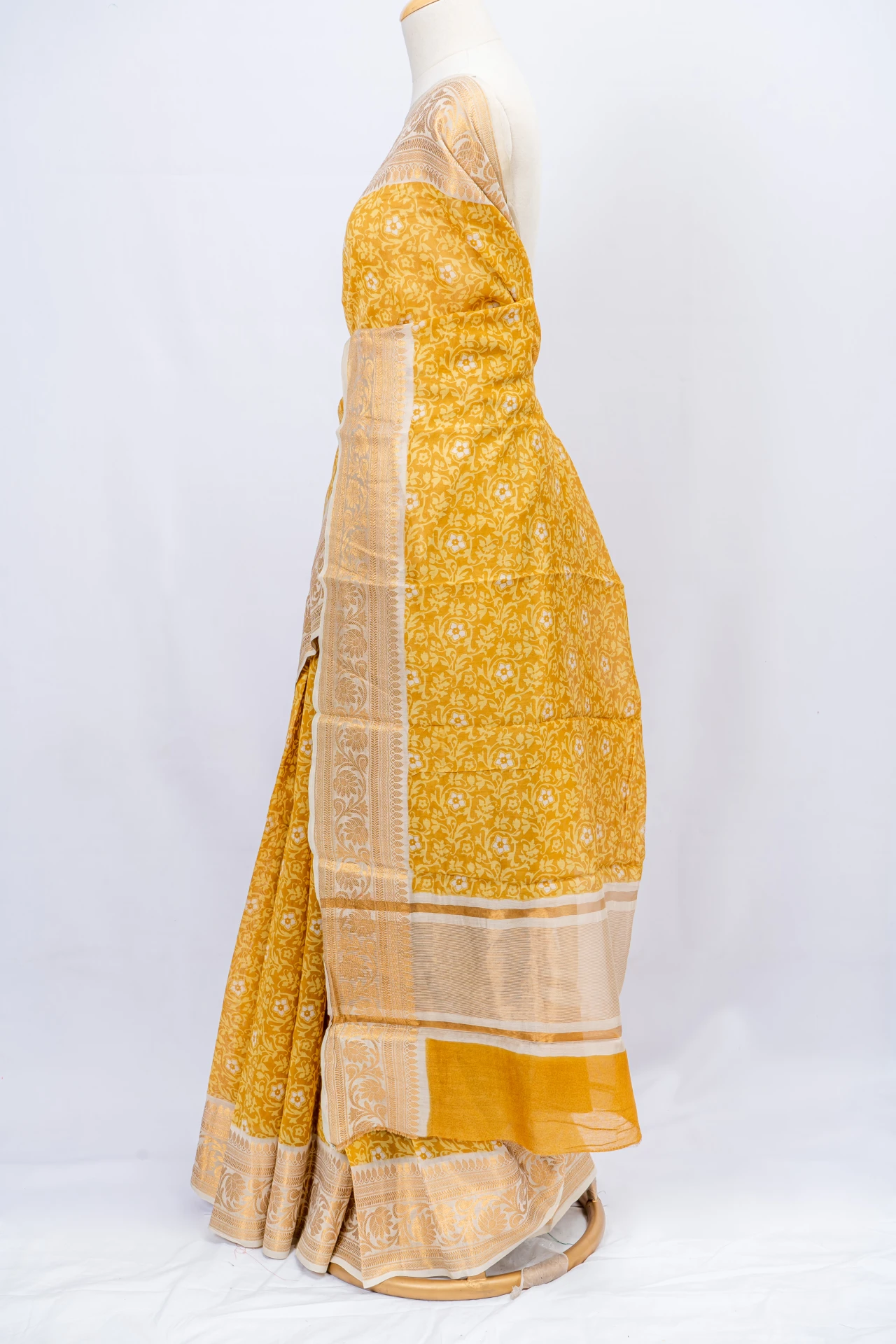 Mustard Yellow Chanderi With Floral Print