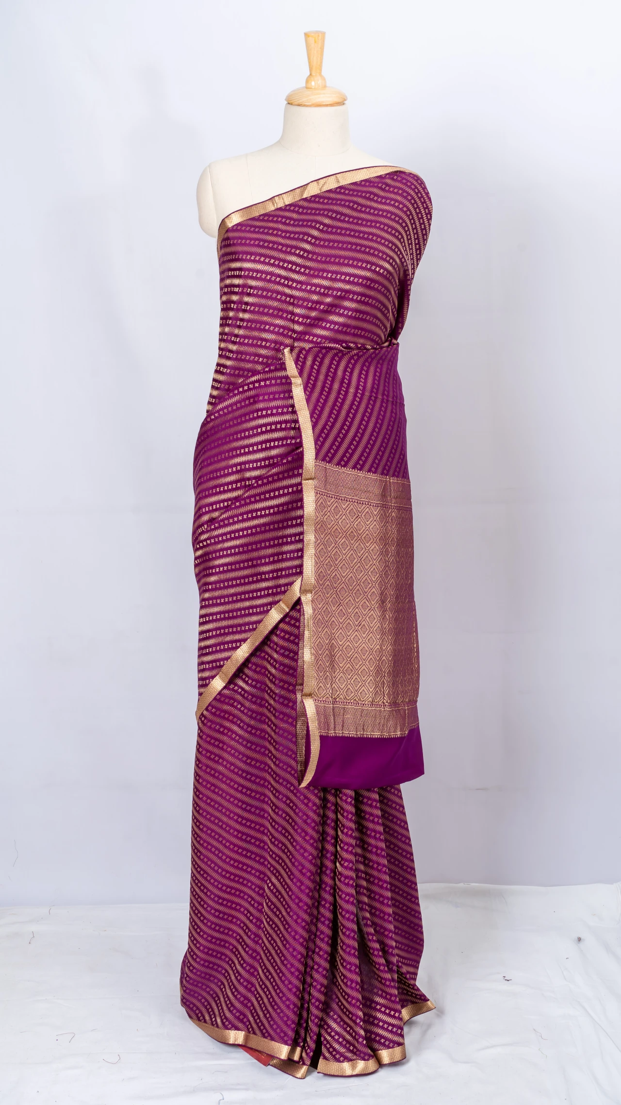 Mysore Crepe Silk Magenta Brocade Stripe Design 