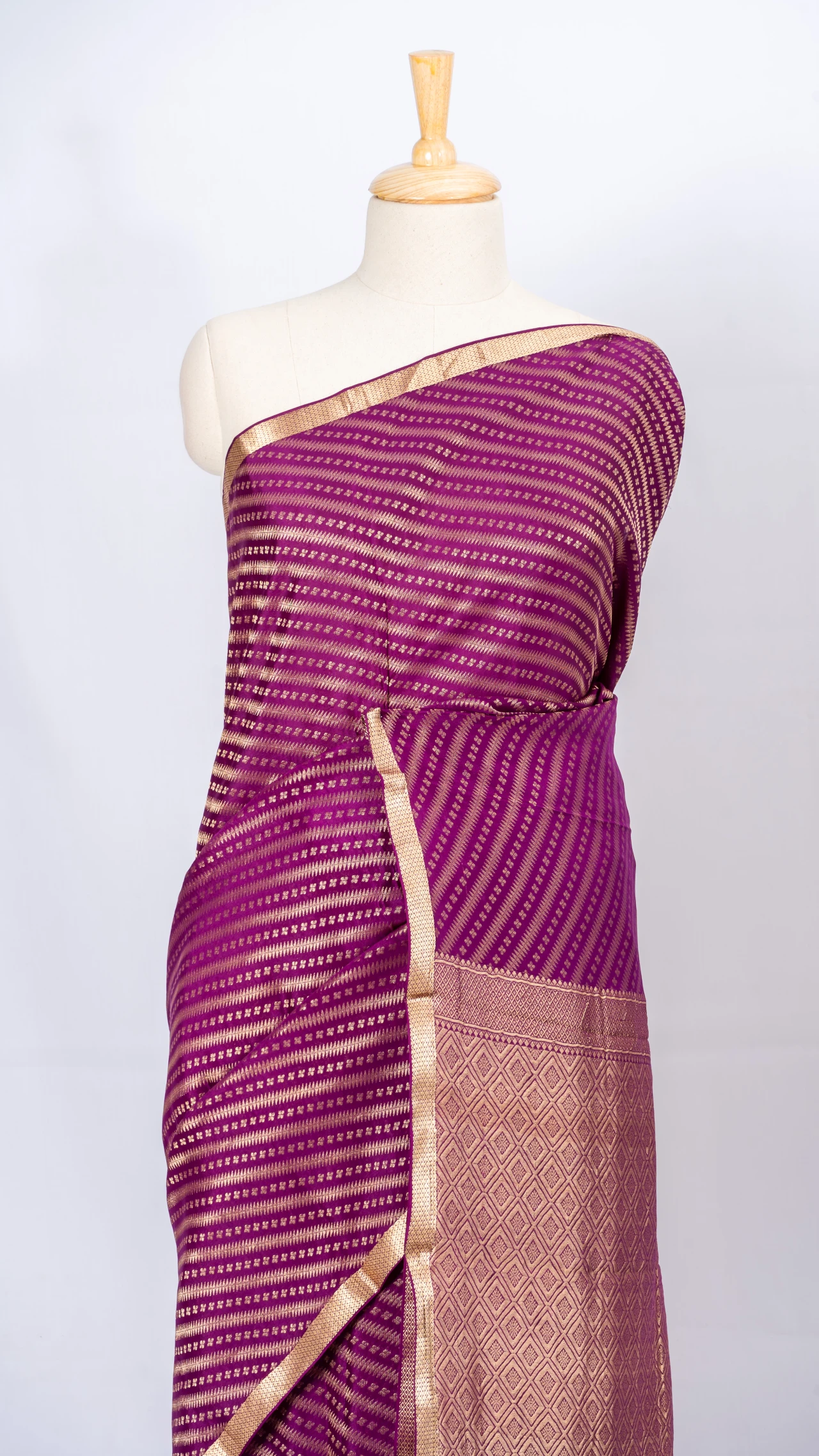 Mysore Crepe Silk Magenta Brocade Stripe Design 