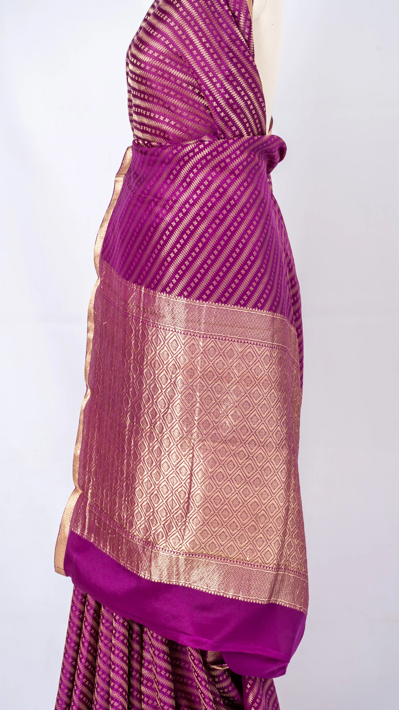 Mysore Crepe Silk Magenta Brocade Stripe Design 