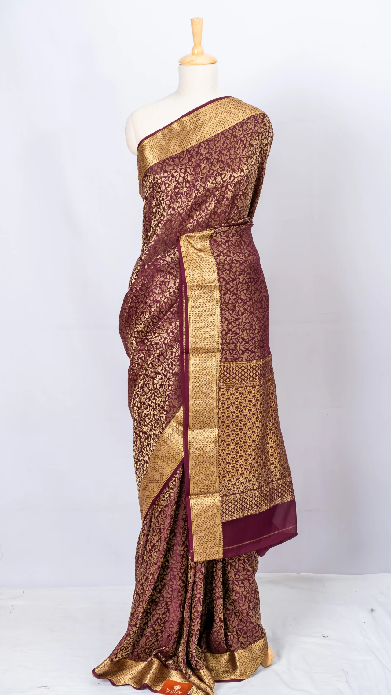 Mysore Crepe Silk Violet Brocade Gold Zari Saree