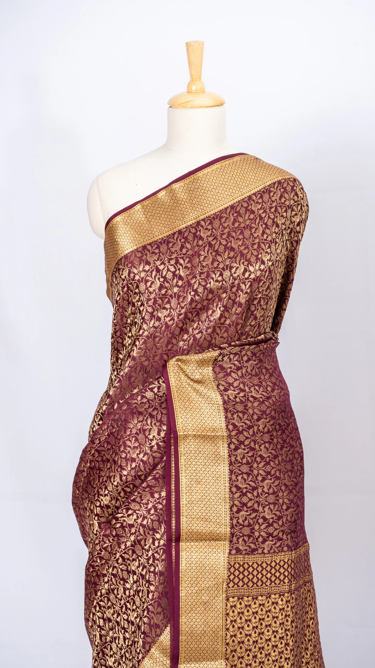 Mysore Crepe Silk Violet Brocade Gold Zari Saree