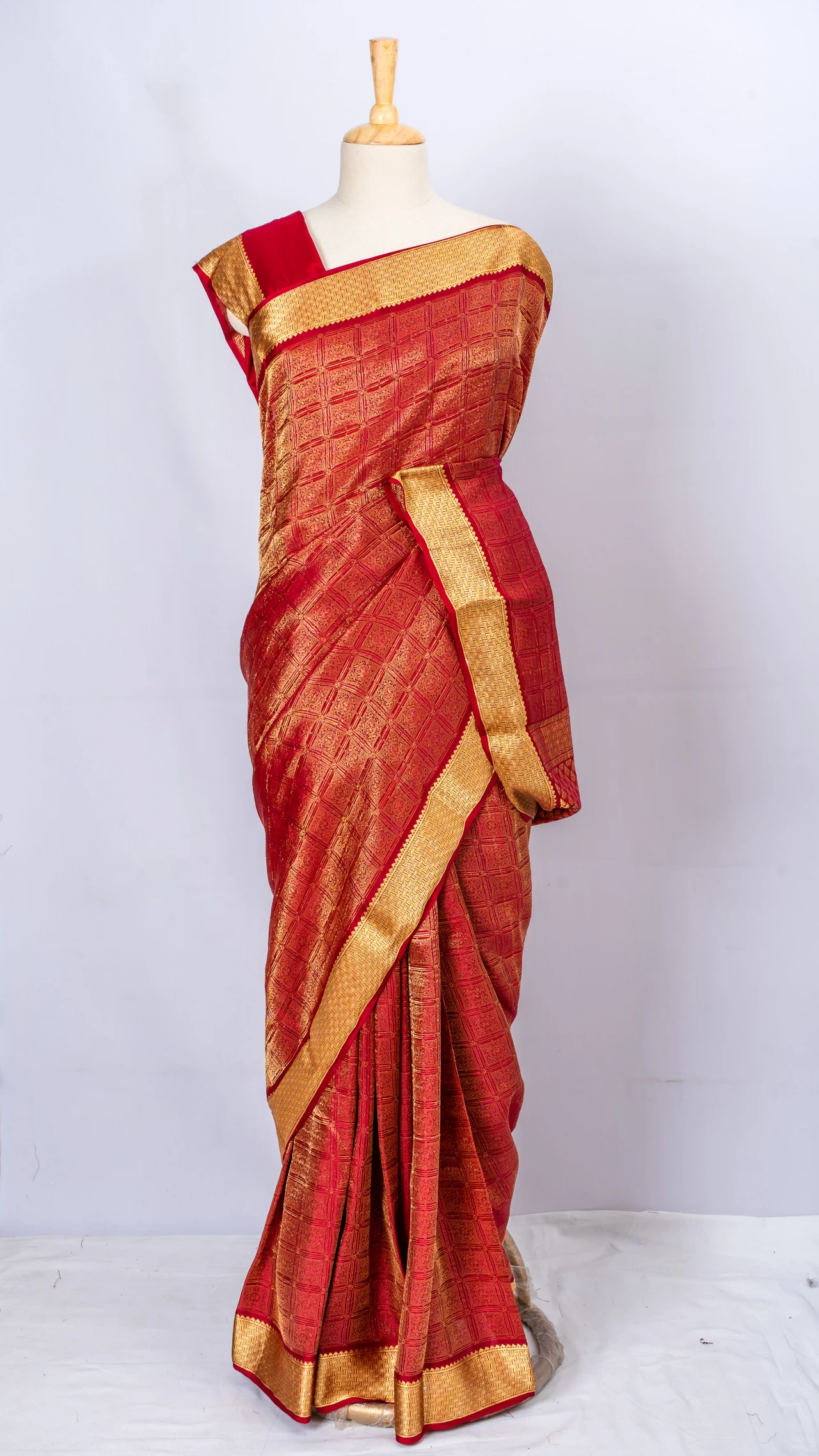 Mysore crepe silk red Brocade gold zari saree