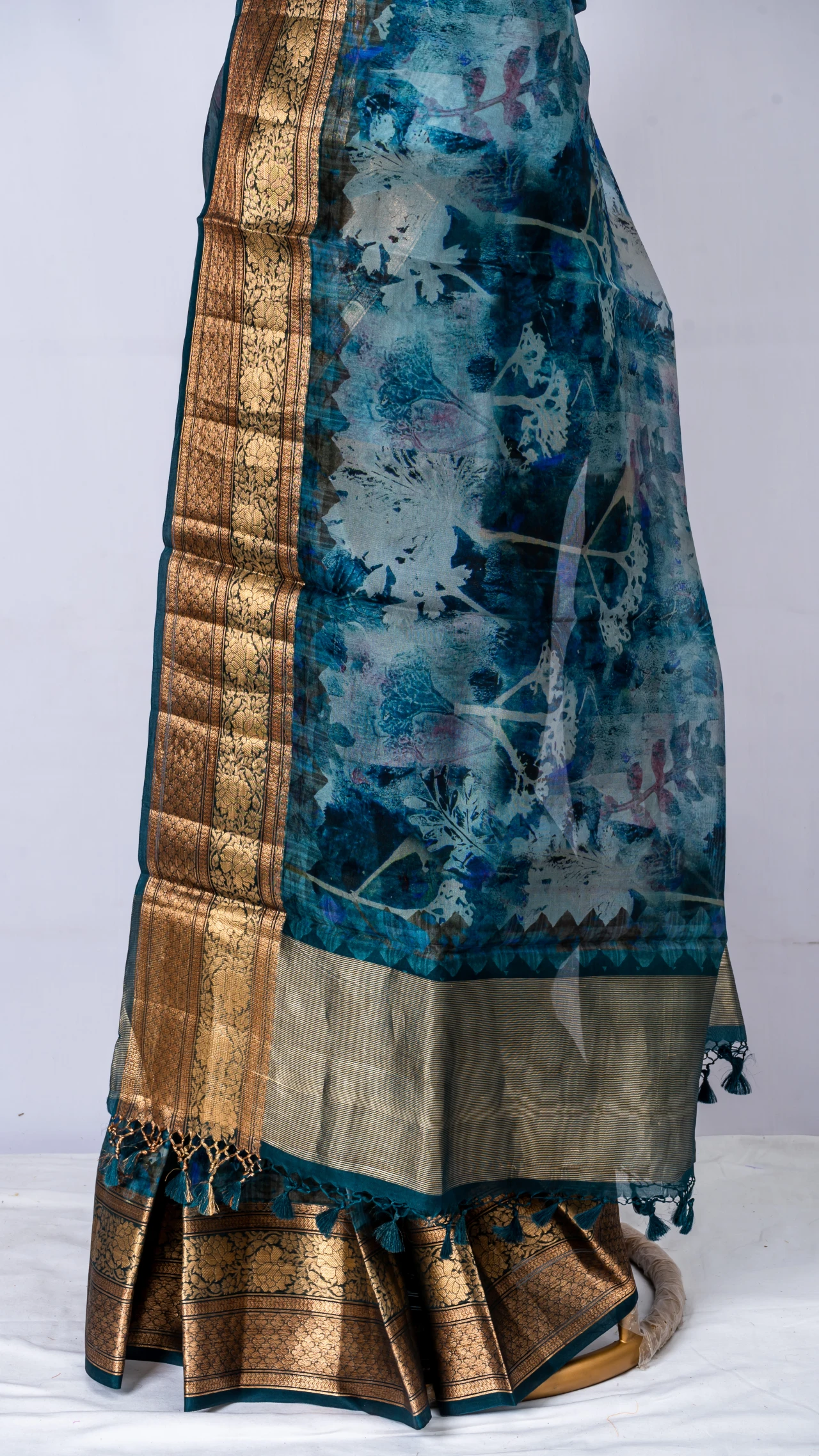 Nile Blue Pure Organza Silk With Multi Colour Digital Floral Print 