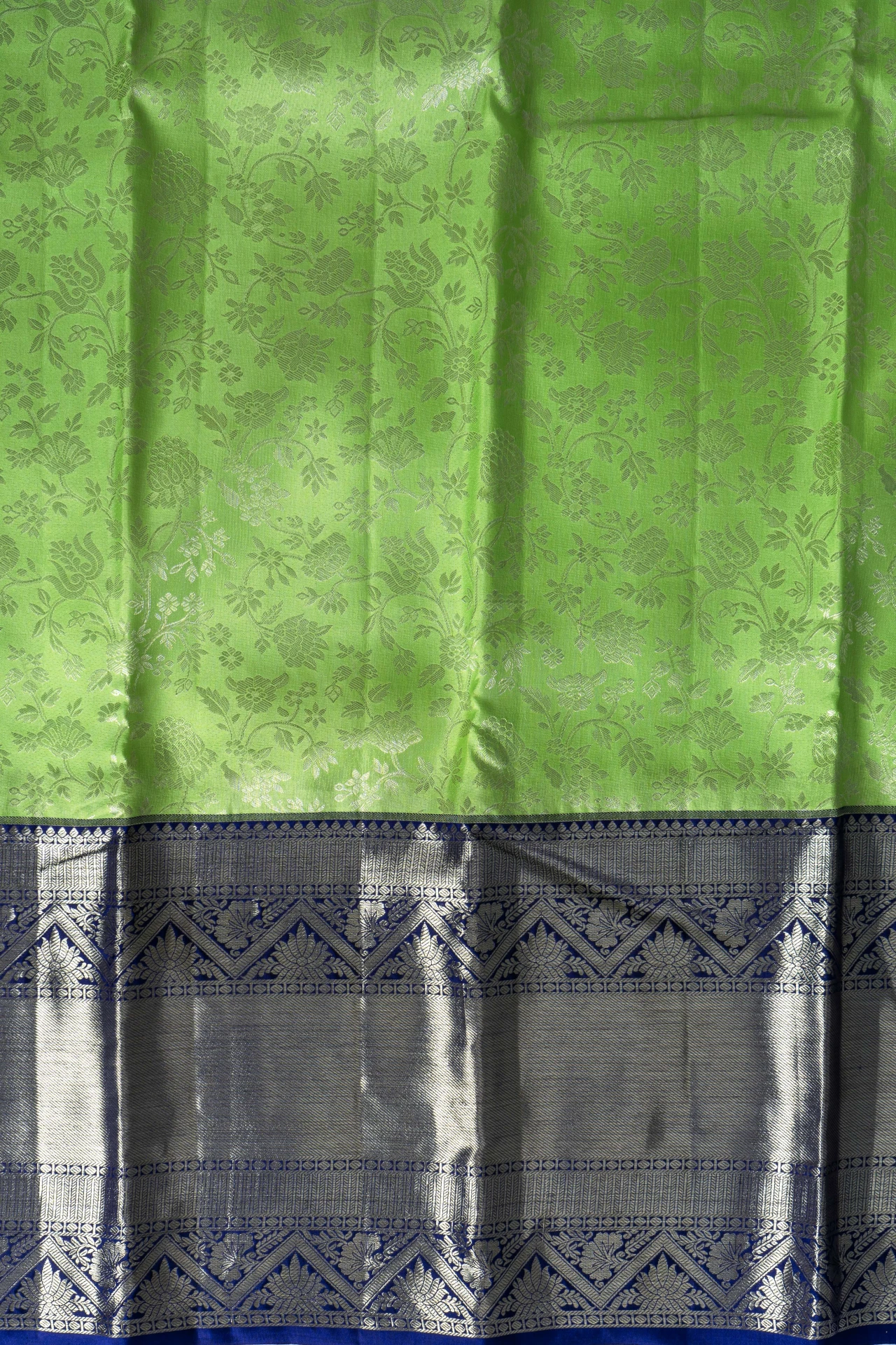 Parrot Green Pure Kanchivaram Silk With Silver Zari Brocade 