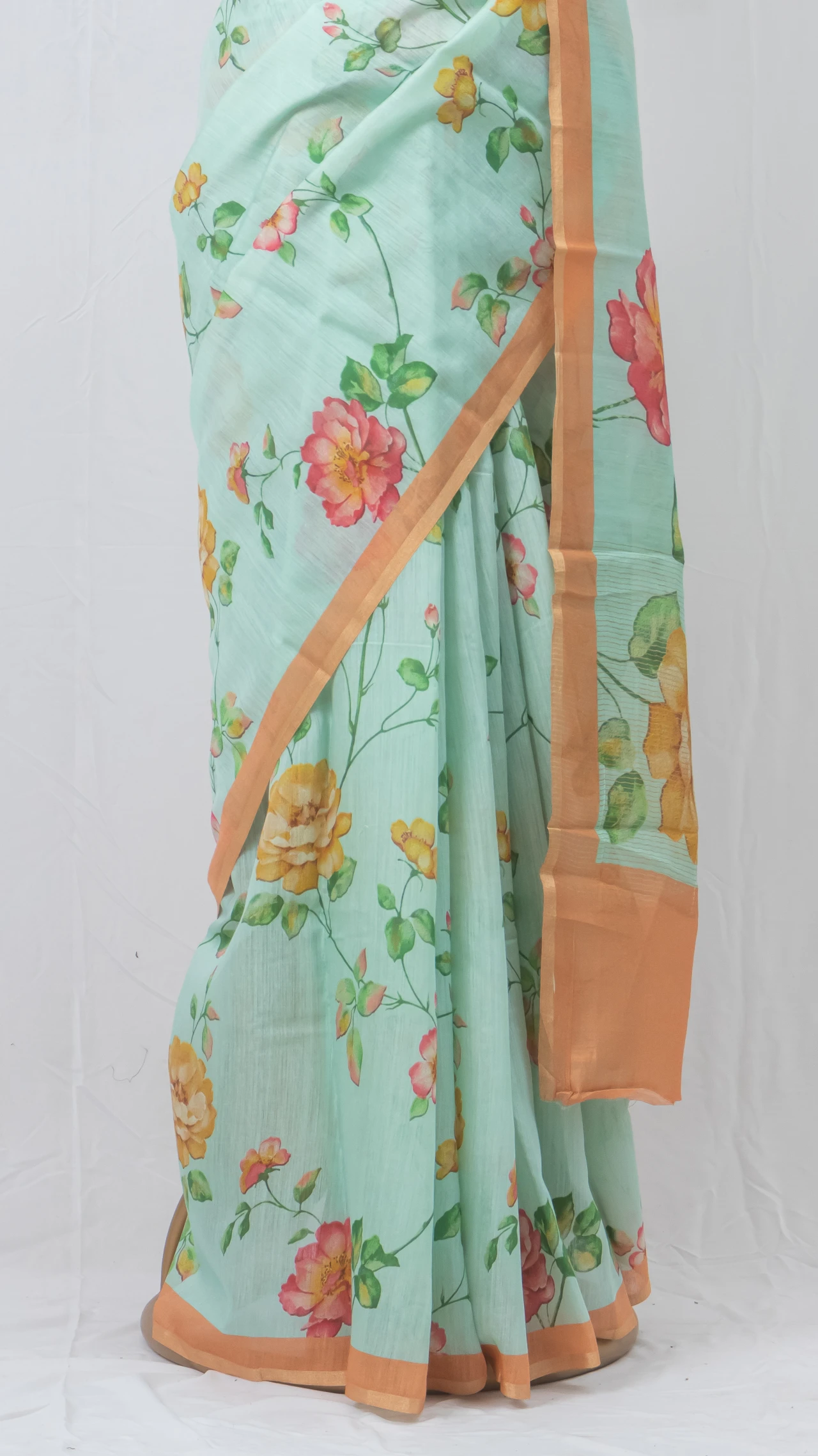 Pastel Blue Munga Silk Saree With Full Body Print