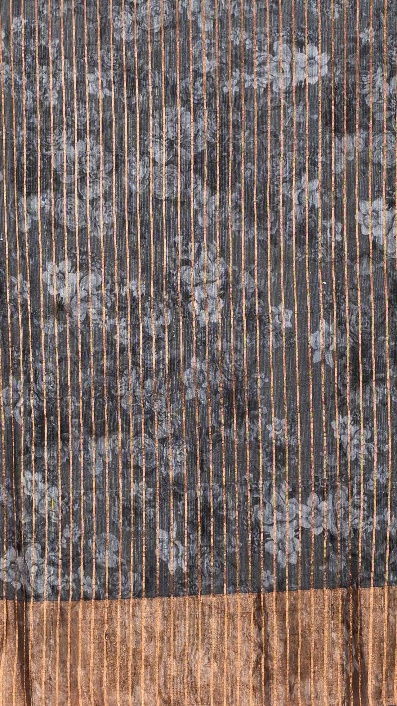 Pure grey Tussar silk with floral multicolor digital print 