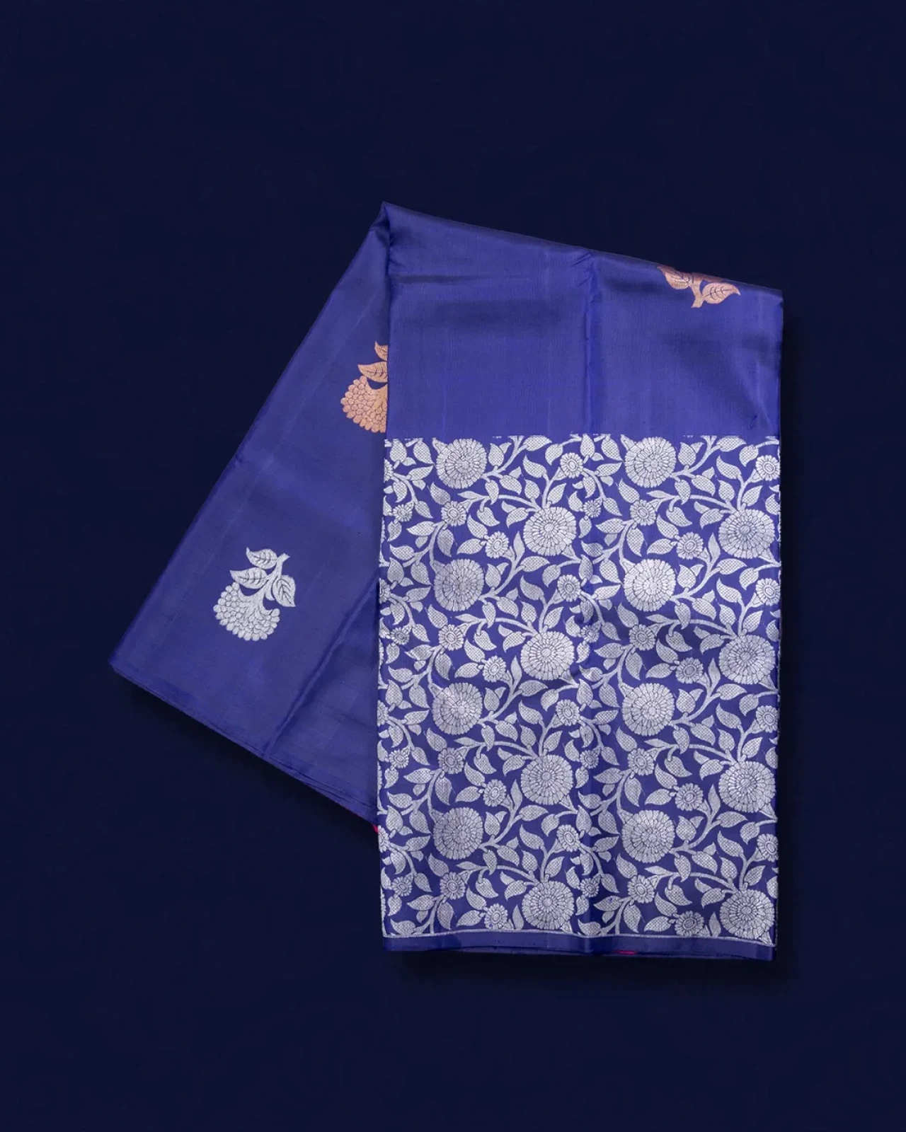Royal Blue Kanchivaram Silk Saree With Floral Pattern Zari