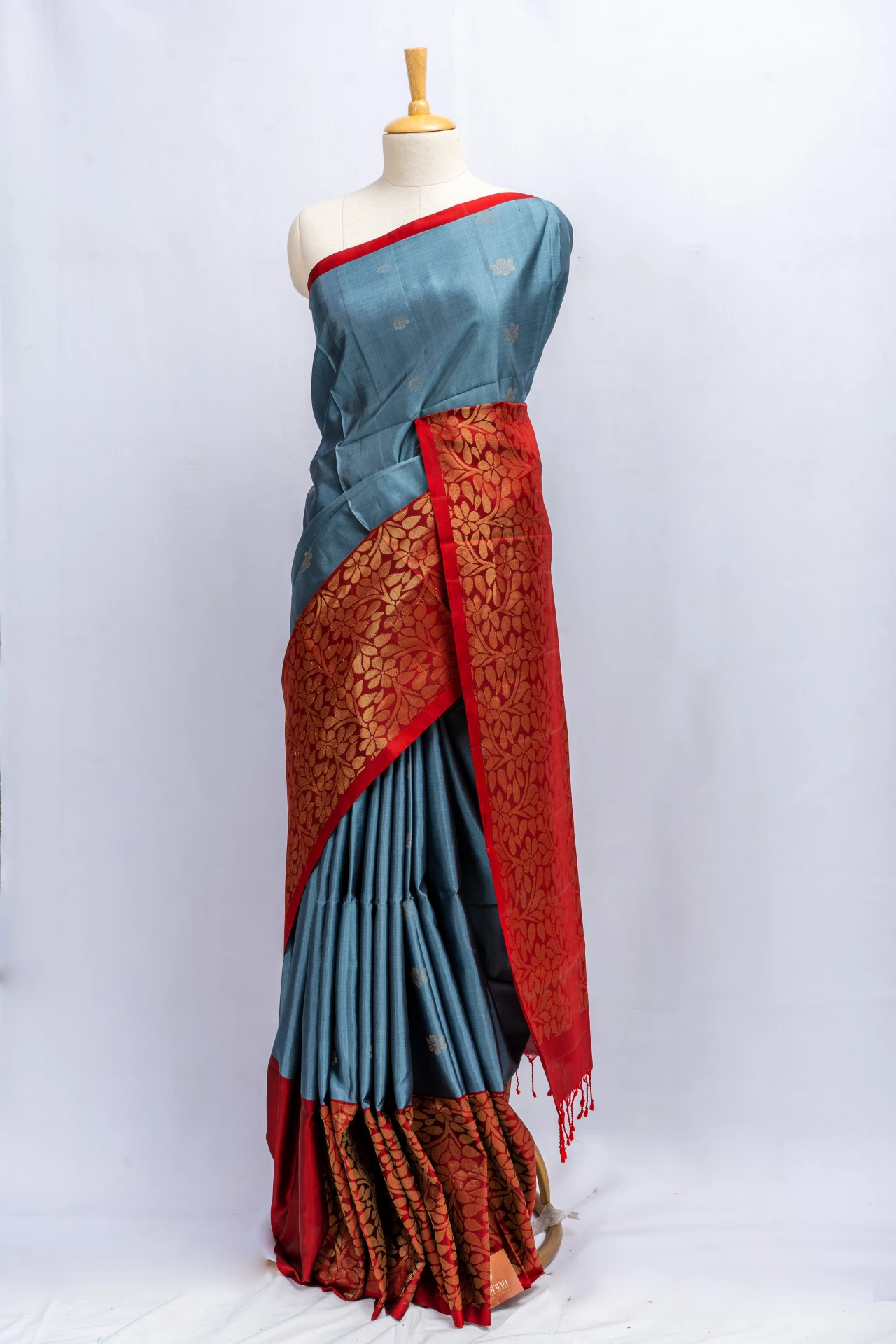  Pastle Blue Pure Soft Silk With Traditional Butta And Contrast Blouse