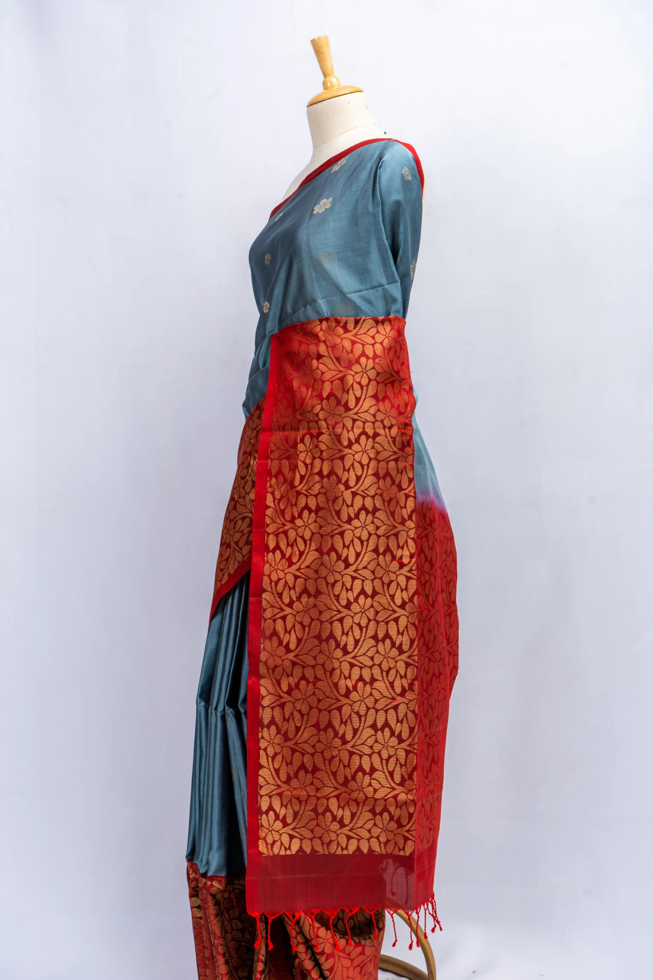  Pastle Blue Pure Soft Silk With Traditional Butta And Contrast Blouse