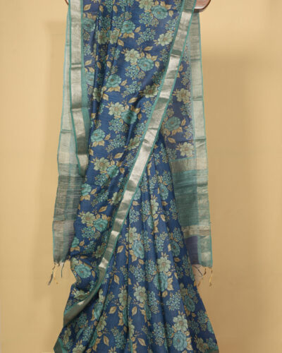 Navy Blue Tussar silk Saree