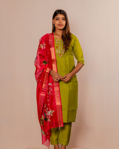 Parrot Green Chudidhar set