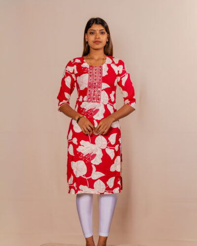 Red Floral Printed Kurti Top