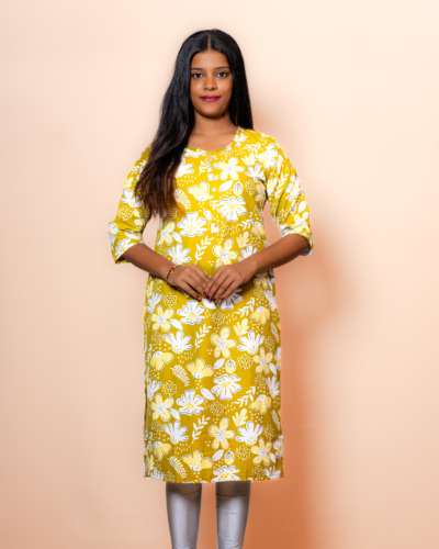 Mustard Floral Printed Kurti