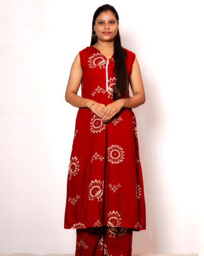 Red Printed Kurti Set