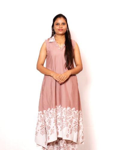 Mauve Pink with Off-White Print Kurti Set