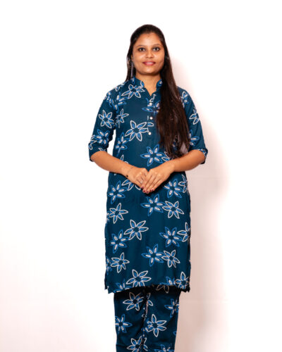 Peacock Blue with White Floral Print
