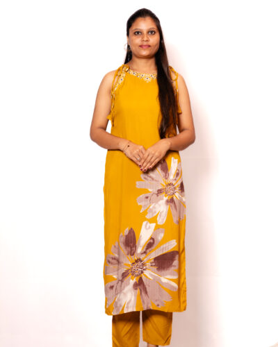 Yellow Floral Printed Kurti Set