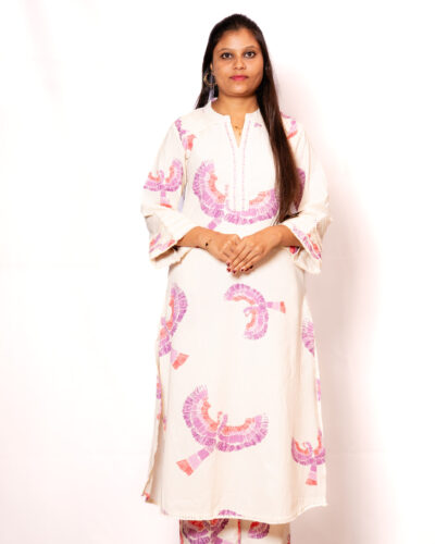 White Printed Kurti Set