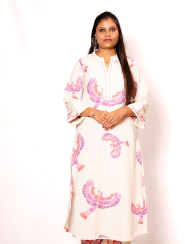 White Printed Kurti Set