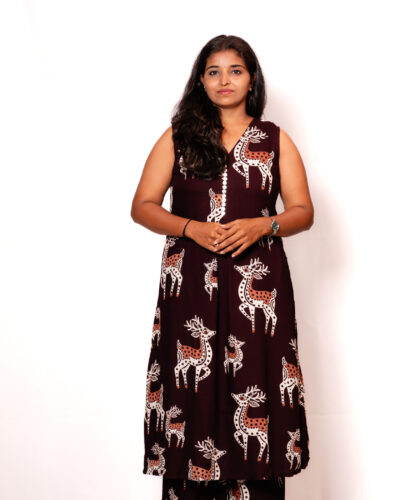 Dark brown Printed Kurti Set
