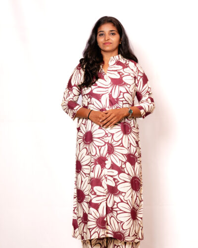 Maroon & Off-White Kurti Set