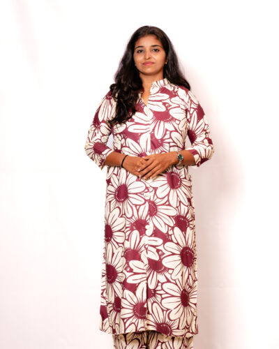 Off-White Maroon Printed Kurti Set